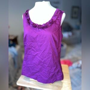 Ann Taylor Ruffle Neck Sleeveless Blouse Purple Plum Size 8 Career Casual